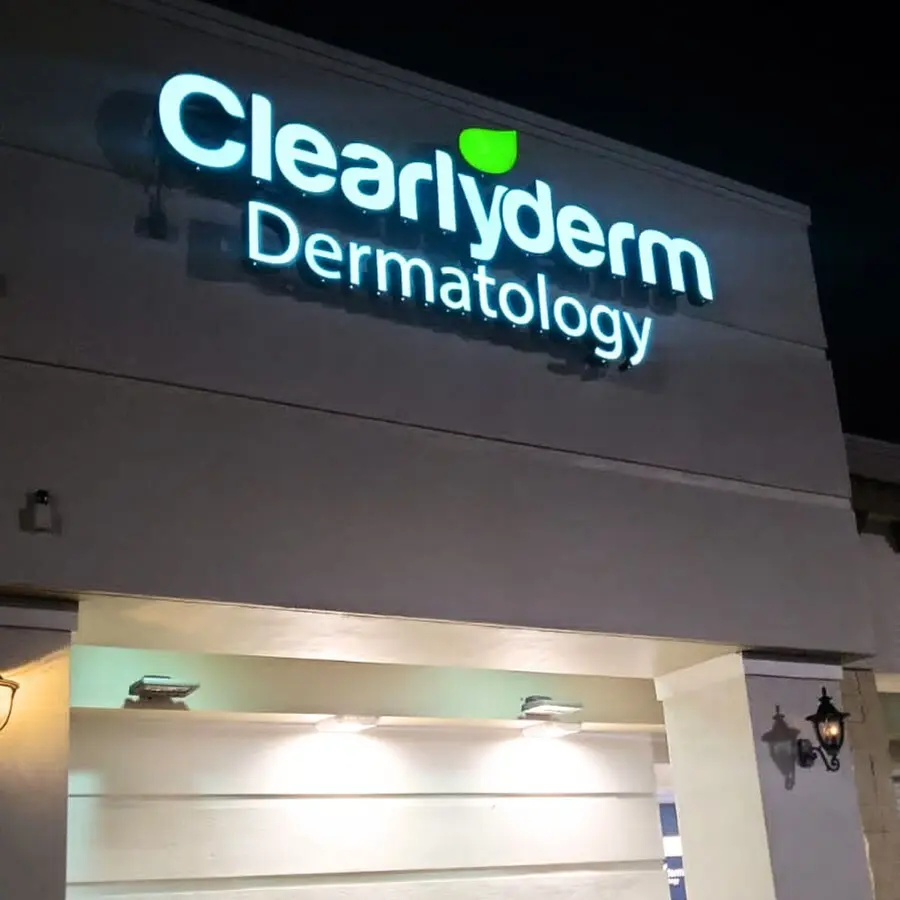 Clearlyderm Dermatology illuminated channel letters at night