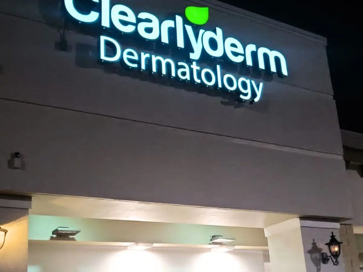 Clearlyderm Dermatology illuminated channel letters at night