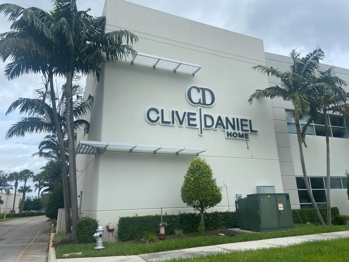 Clive Daniel Home showroom with dimensional building letters and monogram