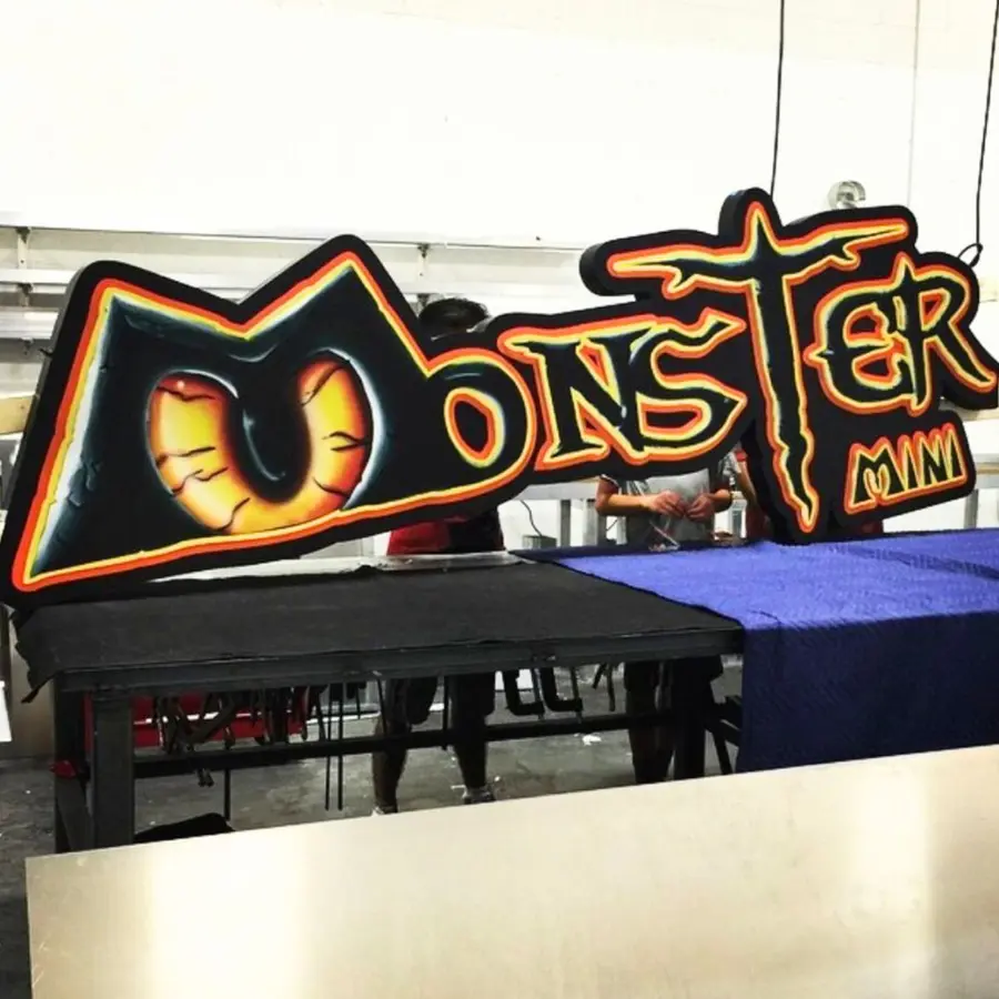 Monster Mini Golf sign face in the workshop